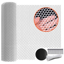 White Upgraded Plastic Chicken Wire Mesh 15.7 IN x 13 FT Rolled with 50 Plastic Zipper Straps and 15 Plastic Floor Nails, Suitable for Protecting Poultry, Mesh Fence for Dogs, Balcony Fence for Pets