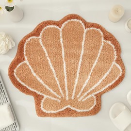YRXRUS Seashells Bathroom Rug, Beige Brown Bathroom Rugs, Ocean Decor Shell Bath Mat Gifts, Cute Seashell Shaped Bath Rugs for Sea Room Decor, Machine Washable & Non-Slip Bath Mat, 26x30 Inch Carpet