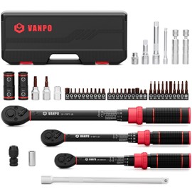 VANPO Torque Wrench Set, 1/4", 3/8", 1/2" Drive (20–240 in-lb, 5–45 & 10–170 ft-lb), 47PCS Click Torque Wrenches Kit with Sockets, Hex, Torx, Spark Plug for Car, Motorcycle, Bike Repair