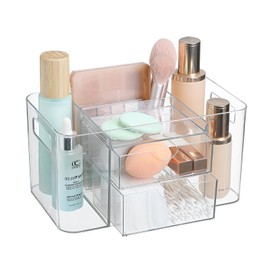 Imakmasion 5-Compartment Makeup Organizer for Countertop – Divided Bathroom Organizer & Storage Drawer, Multiuse Clear Plastic Cosmetic Bin for Vanity, Bathroom, Office, Craft (Transparent)
