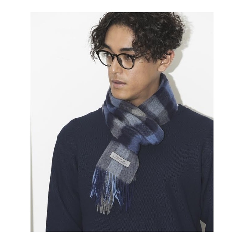 nano universe Wool Check Scarf, navy