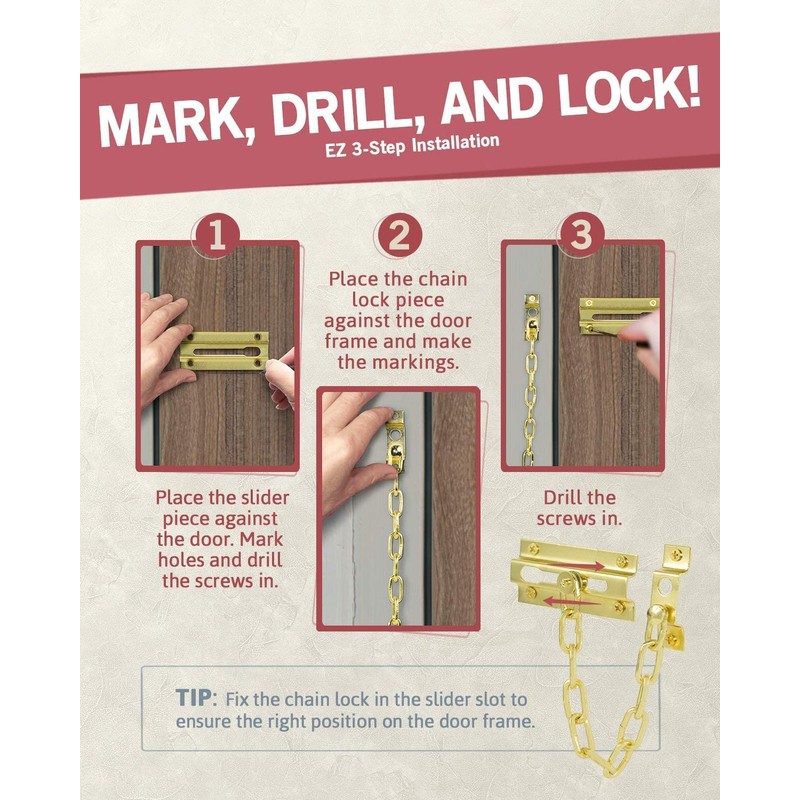 TERF® Heavy Duty Door Chain Polished Brass Internal and External