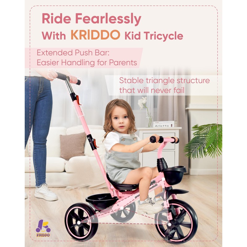 KRIDDO 2-in-1 Toddler Tricycle for Ages 18 Months to 5