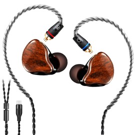 DCMEKA Dynamic Banlance in-Ear Earphone 2DD HiFi Headset in Ear Monitors Headphones Wired Earbuds IEM Earphones Gaming Earbuds（Wood Type-C Without mic）