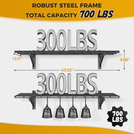 Jusgym 2 Pack Garage Wall Shelving with 4 Hooks, 1x4ft, 700LBS Heavy Load