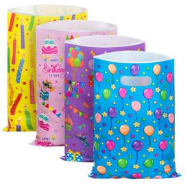 GOMANCHE Pack of 50 Birthday Bags for Children's Parties, 4 Different Types Birthday Gift Bags, Candy Goodie Treat Bag for Children's Birthday Parties, 16.5 x 25 cm