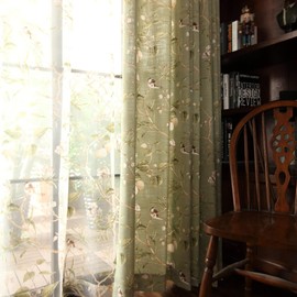 Vintage Birds Theme Curtains 84 Inch Long,Farmhouse Decorative Patio Door Curtains & Drapes Grommet Thick Weight Vertical Panels Privacy Assured with Light-filtering,1 Green Panel W39''x L84''