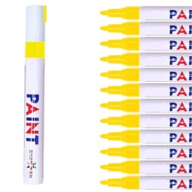 Marcadores Multiples Superficies Permanentes 12 Piezas – Plumones Pintura Alta Cobertura Neumáticos de Auto, Moto y Bicicleta – Colores Tuning Resistente al Agua, Secado Rápido (Amarillo Puro)