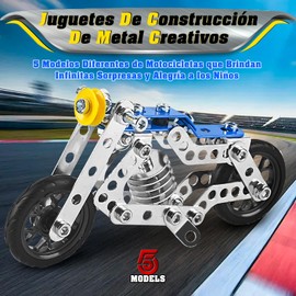 Sendowtek Kit de Construcción Modelo de Motocicleta, DIY Juguete de Motocicleta de Metal Ensamblado, Regalo de Modelo de Motocicleta de Metal 5 en 1 para Niños de 8 a 15 Años (139 Pcs)