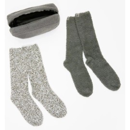 Barefoot Dreams NEW Barefoot Dreams CozyChic 2 Pair Sock Set With Pouch Smokey Gray Multi OS