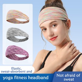 Wnddle Pack of 3 Women's Sports Headband Women and Men Headband Sports Hair Band Women's Hair Band Sport Sweatband Non-Slip Moisture Wicking Headband for Sports, Yoga, Running