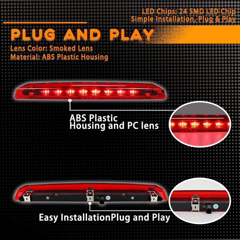 ZDEERAOTO Full LED 3rd Third Brake Light Replacement for Ford