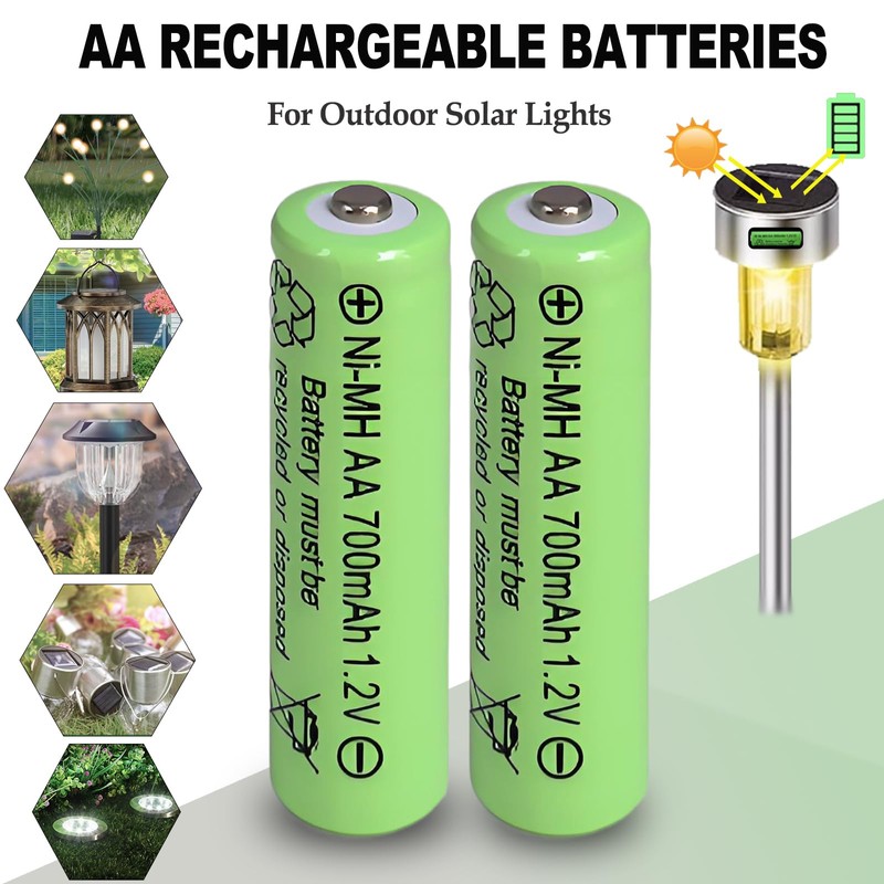 Zsolarigt Rechargeable AA 700mAh Solar Batteries NiMh 1.2V Pre-Charged Double