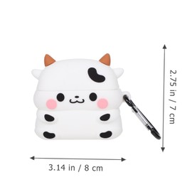 LABRIMP 1pc Cute Cartoon Cow Earphone Storage Case for Lightweight Protection with Hanging Buckle Fit for Wireless Earbuds