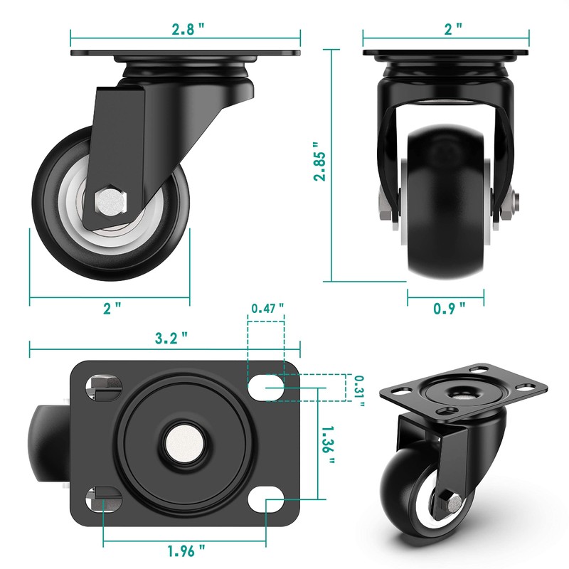 2 inch Swivel Caster Wheels Without Brake and No Noise