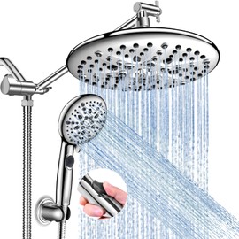 FEELSO 10" High Pressure Shower Head Combo with Handheld Spray, 16 Settings, 11" Adjustable Arm, ON/OFF Pause Switch (Chrome)