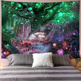 Arawat Tapestry Tree of Life Wall Towel Tree of Life Psychedelic Tapestry Tree Moon Sun Wall Decoration Psychedelic Carpet Landscape Tapestries Trippy Tapestry Wall Hanging Wall Decoration (150 x 130