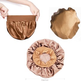 Bluemega Capó Casquete para dormir, Casquete de satén de banda ancha, Casquete de seda para dormir por la noche para mujeres y niñas, Casquete elástico para el cabello negro y rizado para dormir (oro)