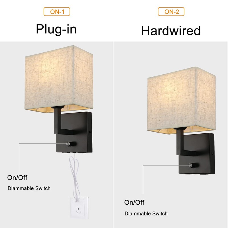 wkeessee Bedside Wall Mount Light with Dimmer Switch and Two