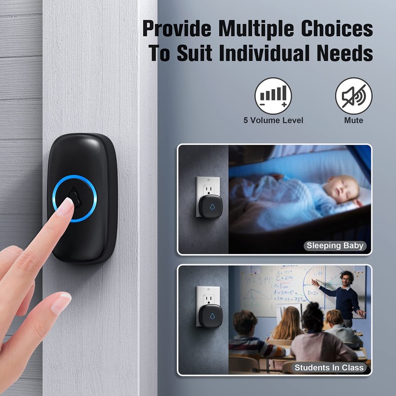 SECRUI Wireless Doorbell with 2 Buttons, Waterproof Mini Doorbell 1,000ft