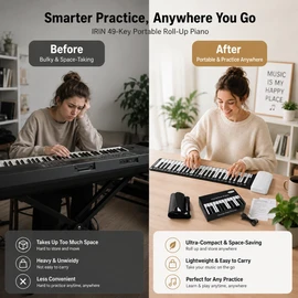49-Key Roll Up Piano Keyboard for Beginners – Portable Foldable Electronic Piano for Easy Practice