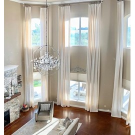 Ikiriska Extra Long Luxury Solid Linen Curtain Custom Made 8-24 ft Length 2 Story Drapes (Off White, 100″Wx084″L)