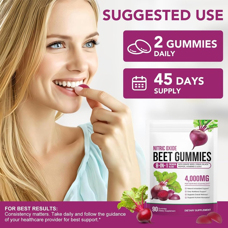 Beetroot Gummies, 90 Count - Non-GMO Beet Root Supplement for