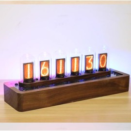 Itigoitie Nixie Clock,Nixie Tube Clock Simulation,Walnut Base,RGB Digital Clock,Modern Table Clock,Multiple Light Adjustment, Desktop Decoration,Reteo Creative Desktop Clock