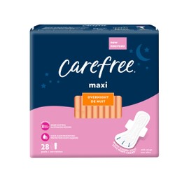 Carefree Maxi Pads, Overnight Pads With Wings, 28ct (Pack of 1)