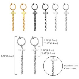 OIDEA Unisex Cross Earrings Set: Men's Women's Hoop Earrings Stainless Steel in Gold Black Silver Cross Pendant Earrings Punk Rock Fake Ear Clip Earrings Gift, Stainless Steel