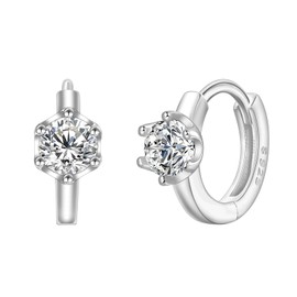 SILBERTALE 925 Sterling Silver Hoop Earrings for Women Small Silver Huggie Hoop Earrings Hypoallergenic 11MM Cubic Zirconia Earring