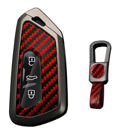 KUNIO Car Key Case Fits VW Golf 8 GTE GTI ID.3 ID.4 GTX Fits Seat Leon MK4 Cupra Formentor Fits Skoda Octavia Enyaq Protection Metal Key Cover Key Ring B Red