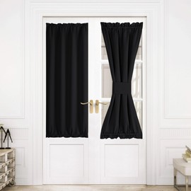 NICETOWN Black Blackout Door Curtains, Rod Pocket Privacy Thermal Insulated Sidelight French Door Curtains with Tieback, Window Covering, 1 Panel, 30 inch Wide x 64 inch Long