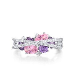 Santuzza 925 Sterling Silver Twist Ring Amethyst Pink Cubic Zirconia Rings (8.5)