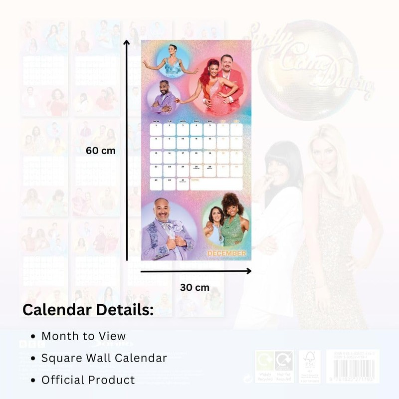 Strictly Come Dancing Calendar 2025 Square Wall Calendar Strictly with