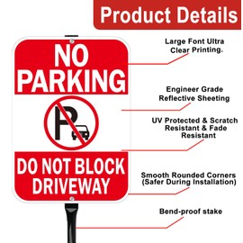Lxysign No Parking Signs, 10 x 14 Inch Reflective Aluminum, Do Not Block Driveway Warning with 35-Inch Metal Stakes, Weather Resistant, 2 Pack