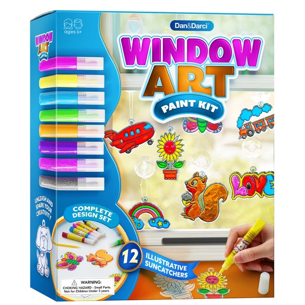 Dan&Darci Window Art for Kids - Sun Catchers Painting Kit - Suncatcher Craft Set Gift for Kids - Arts and Crafts Ages 6-12 yr Old - Paint Activities Kits Projects - Girl Boys DIY Age 5 6 7 8 9 10