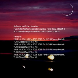 5 Micron 6.7 Powerstroke Fuel Filter Water Separator Kit for 2011-2016 Ford F250 F350 F450 F550 Super Duty 6.7L V8 Diesel Replace BC3Z-9N184-B BC3Z9N184B FD-4615 FD4615