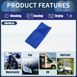 INFINAUTO Cleaning Cloths Towel,Car Drying Plush Cloth Absorbent Microfiber Blue,3pcs 420g/㎡ 40x40cm