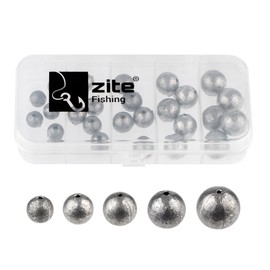 Zite Fishing Hole Lead Assortment 30 Pieces | 5-20g Ball Leads with Line Channel | Base Lead for Leader Assembly | In Sorting Box for Order | For Ground & Flow Fishing
