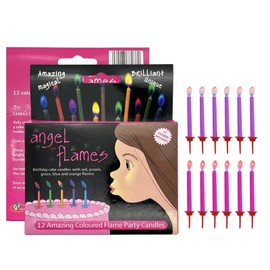 Angel Flames Birthday Candles with Warm Color Flames Happy Birthday Candles for Girls (Red and Purple Flames, 12 per Box, Holders Included)