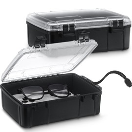 SiliFine 2 Pcs Waterproof Dry Box for Boat Junction Box 9.3 x 7.1 x 3.15 Inches Watertight Storage Box Protective Case Airtight Dry Box for Mobile Phones Wallets Camping Hiking Boating, Black