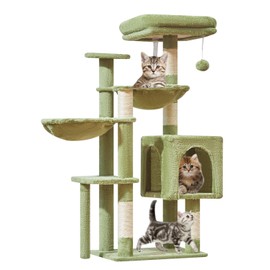 Taoqimiao Cat Tree, 39.4-Inch Cat Tower for Indoor Cats,Suitable for Kittens,Plush Cat Condo with 5 Scratching Posts, Plush Perch,2 Hammock,Pompoms, MS019GR Green