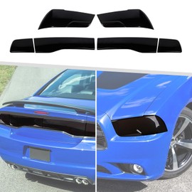 Jimen Compatible with Dodge Charger 2011-2014, 6PCS Smoked Headlight Cover & Tail Light Cover Trim