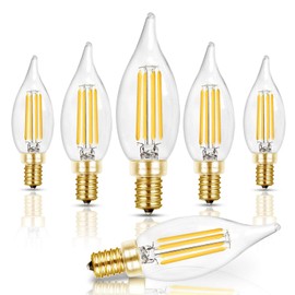 Hizashi E12 Candelabra Bulb 40 watt, 90+ CRI Dimmable Candelabra LED Bulbs, 4W 450LM 5000K Daylight White, E12 Bulb Flame Tip CA10 Candle Light Bulbs, UL Listed - 6 Pack