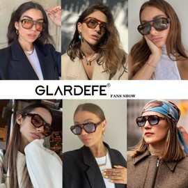 GLARDEFE Retro Aviator Sunglasses for Women Men - Trendy Hexagonal Thick Frame Shades Square Sun Glasses(Leopard/Light Brown Lens)