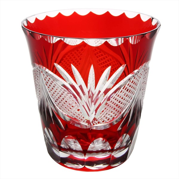Edo Kiriko Shochu Glass, Bound-Shaped Cloisonne (Red) TO-9
