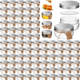 Suclain 96 Pcs 3 oz Mini Wide Mouth Plastic Jars with Lids Small Canning Yogurt Jars and 100 Tags Mini Storage Container for Jelly Jams Honey Spice Wedding Favors(Clear,Silver)