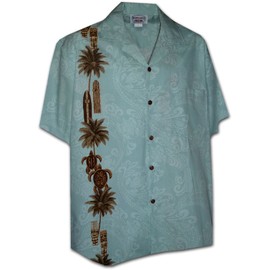 Pacific Legend Hawaiian Tiki Panel Aloha Shirt Sky M