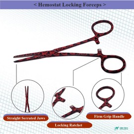 Nurse Bandage Lister Scissors + Hemostat Forceps 2 Pcs Set Made of Stainless Steel 5.5" Ideal for Doctors, Veterinary Vet Tech Nurse Gift, EMS, Students, in Dog Cat Pet Paws Print (Red Paws)